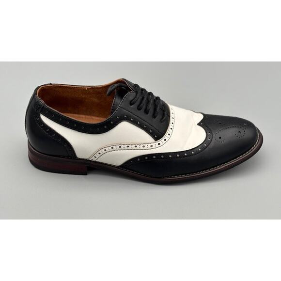 Mens sz. 8 Ferro Aldo Arthur Wingtip Oxford Black White Dress Shoes No Box - Picture 8 of 16